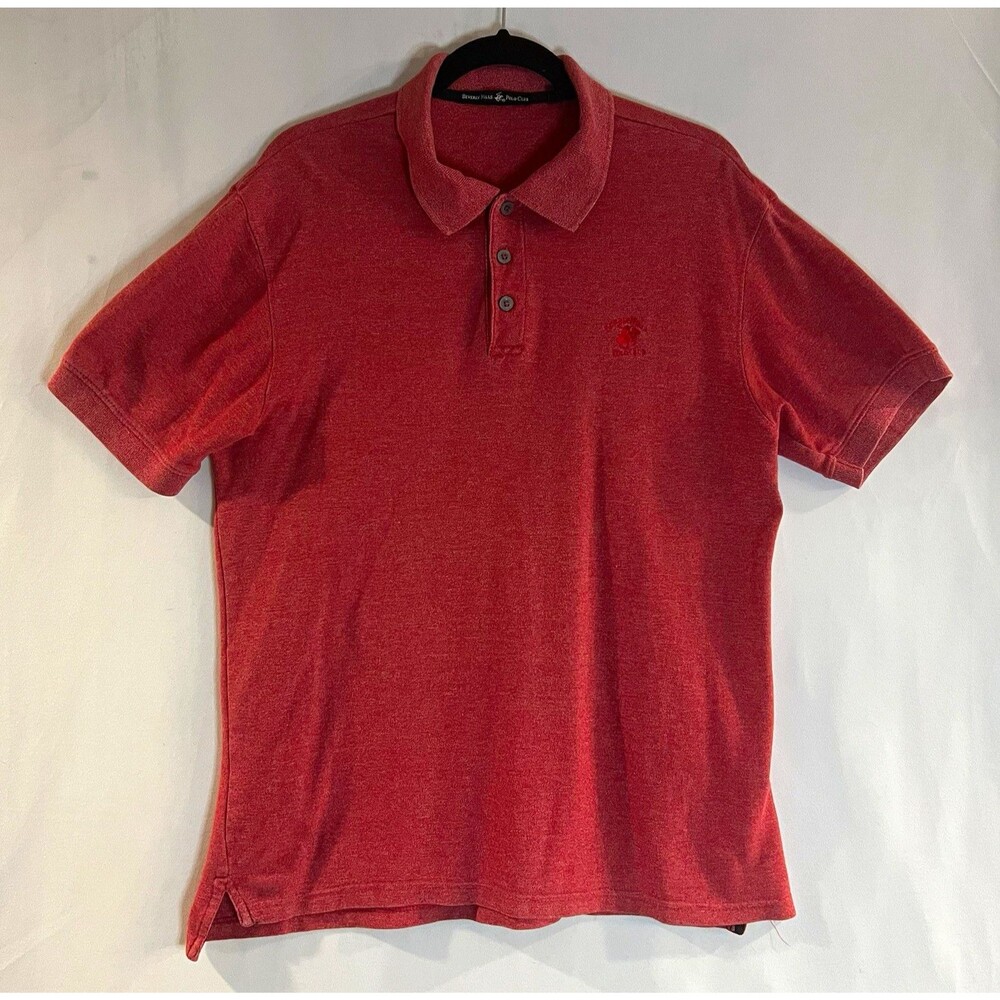 Beverly Hills Polo Club Men’s Short Sleeve Shirt Red Solid Collared Size L